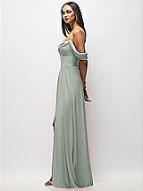 Side View Thumbnail - Willow Green Chiffon Corset Maxi Dress with Removable Off-the-Shoulder Swags