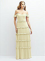 Alt View 1 Thumbnail - Butter Yellow Tiered Chiffon Maxi A-line Dress with Convertible Ruffle Straps