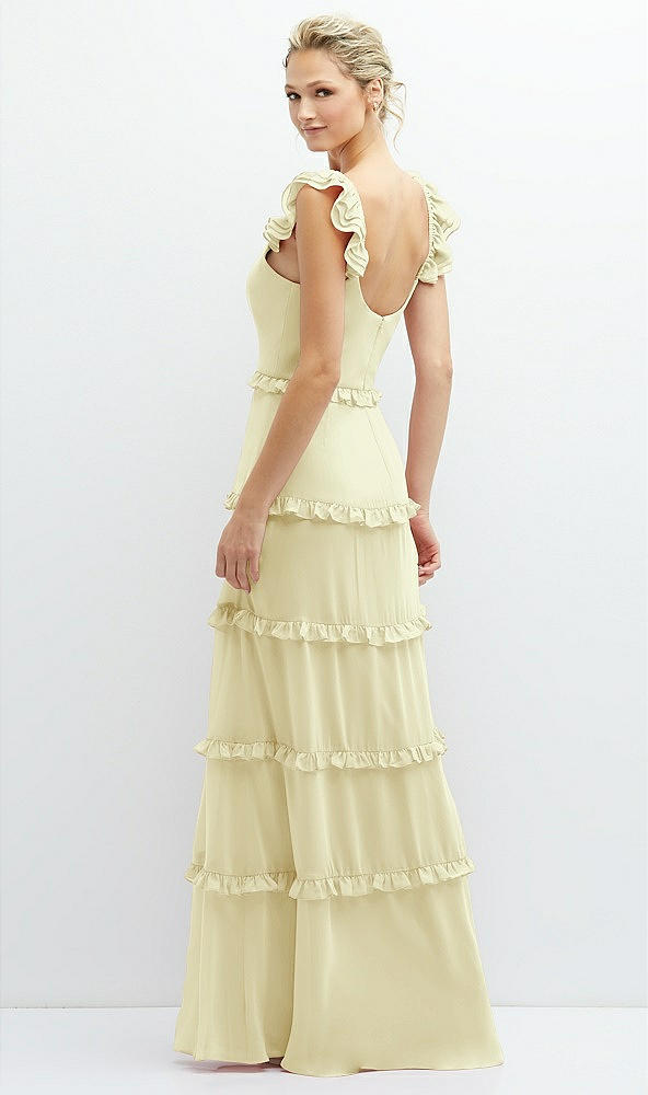 Back View - Butter Yellow Tiered Chiffon Maxi A-line Dress with Convertible Ruffle Straps