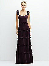 Front View Thumbnail - Deep Plum Tiered Chiffon Maxi A-line Dress with Convertible Ruffle Straps