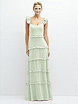 Front View Thumbnail - Mint Green Tiered Chiffon Maxi A-line Dress with Convertible Ruffle Straps