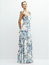 Side View Thumbnail - Cottage Rose Dusk Blue Tiered Chiffon Maxi A-line Dress with Convertible Ruffle Straps