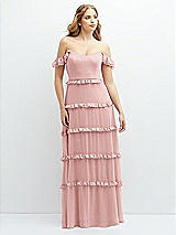 Alt View 1 Thumbnail - Rose Tiered Chiffon Maxi A-line Dress with Convertible Ruffle Straps