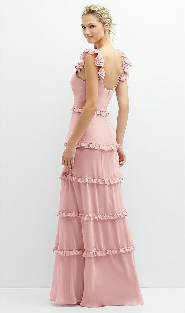 Back View - Rose Tiered Chiffon Maxi A-line Dress with Convertible Ruffle Straps