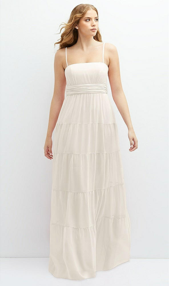 Front View - Ivory Modern Regency Chiffon Tiered Maxi Dress with Tie-Back