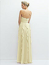 Rear View Thumbnail - Butter Yellow Strapless Vertical Ruffle Chiffon Maxi Dress with Flower Detail