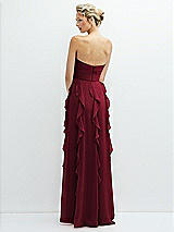 Rear View Thumbnail - Burgundy Strapless Vertical Ruffle Chiffon Maxi Dress with Flower Detail