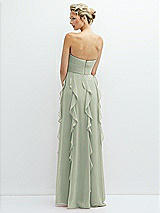 Rear View Thumbnail - Celadon Strapless Vertical Ruffle Chiffon Maxi Dress with Flower Detail