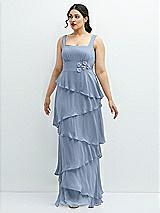 Front View Thumbnail - Cloudy Asymmetrical Tiered Ruffle Chiffon Maxi Dress with Handworked Flowers Detail
