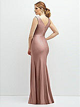 Rear View Thumbnail - Neu Nude Draped Wrap Stretch Satin Mermaid Dress with Horsehair Hem