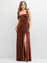 Front View Thumbnail - Auburn Moon Square Neck Velvet Maxi Dress with Bow Shoulders