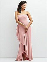 Front View Thumbnail - Rose Strapless Crepe Maxi Dress with Ruffle Edge Bias Wrap Skirt