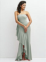 Front View Thumbnail - Willow Green Strapless Crepe Maxi Dress with Ruffle Edge Bias Wrap Skirt