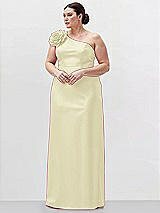 Alt View 1 Thumbnail - Butter Yellow Oversized Flower One-Shoulder Satin Column Dress