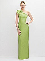 Front View Thumbnail - Mojito Oversized Flower One-Shoulder Satin Column Dress
