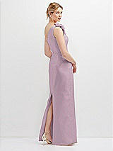 Rear View Thumbnail - Suede Rose Oversized Flower One-Shoulder Satin Column Dress