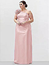 Alt View 1 Thumbnail - Ballet Pink Oversized Flower One-Shoulder Satin Column Dress