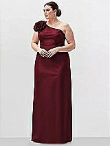 Alt View 1 Thumbnail - Cabernet Oversized Flower One-Shoulder Satin Column Dress