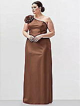 Alt View 1 Thumbnail - Cognac Oversized Flower One-Shoulder Satin Column Dress