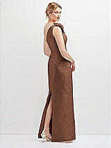 Rear View Thumbnail - Cognac Oversized Flower One-Shoulder Satin Column Dress