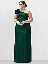 Alt View 1 Thumbnail - Hunter Green Oversized Flower One-Shoulder Satin Column Dress