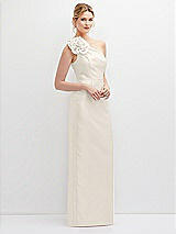 Side View Thumbnail - Ivory Oversized Flower One-Shoulder Satin Column Dress
