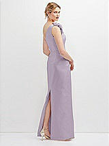 Rear View Thumbnail - Lilac Haze Oversized Flower One-Shoulder Satin Column Dress