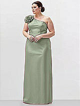 Alt View 1 Thumbnail - Sage Oversized Flower One-Shoulder Satin Column Dress