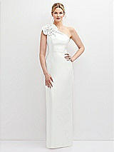 Front View Thumbnail - White Oversized Flower One-Shoulder Satin Column Dress