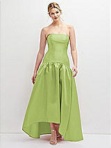 Front View Thumbnail - Mojito Strapless Fitted Satin High Low Dress with Shirred Ballgown Skirt