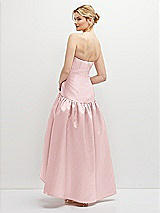 Rear View Thumbnail - Ballet Pink Strapless Fitted Satin High Low Dress with Shirred Ballgown Skirt