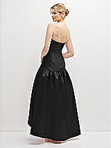 Rear View Thumbnail - Black Strapless Fitted Satin High Low Dress with Shirred Ballgown Skirt