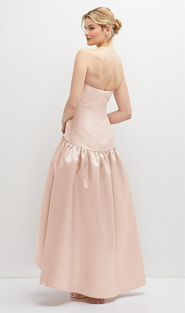 Back View - Cameo Strapless Fitted Satin High Low Dress with Shirred Ballgown Skirt