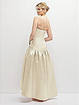 Rear View Thumbnail - Champagne Strapless Fitted Satin High Low Dress with Shirred Ballgown Skirt