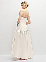 Rear View Thumbnail - Ivory Strapless Fitted Satin High Low Dress with Shirred Ballgown Skirt