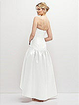 Rear View Thumbnail - White Strapless Fitted Satin High Low Dress with Shirred Ballgown Skirt