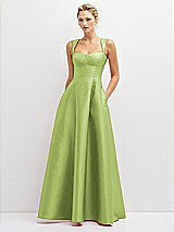Front View Thumbnail - Mojito Lace-Up Back Bustier Satin Dress with Full Skirt and Pockets