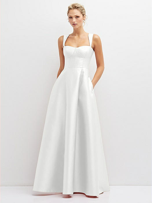 Lace-Up Back Bustier Satin Dress with Full Skirt and Pockets