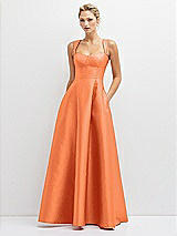Front View Thumbnail - Portofino Orange Lace-Up Back Bustier Satin Dress with Full Skirt and Pockets