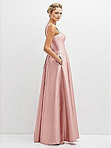 Side View Thumbnail - Rose Lace-Up Back Bustier Satin Dress with Full Skirt and Pockets