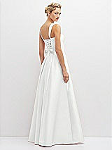 Rear View Thumbnail - White Lace-Up Back Bustier Satin Dress with Full Skirt and Pockets