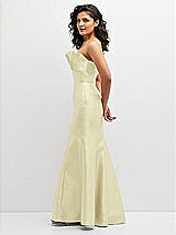 Side View Thumbnail - Butter Yellow Strapless Satin Fit and Flare Dress with Crumb-Catcher Bodice