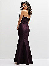 Rear View Thumbnail - Deep Plum Strapless Satin Fit and Flare Dress with Crumb-Catcher Bodice