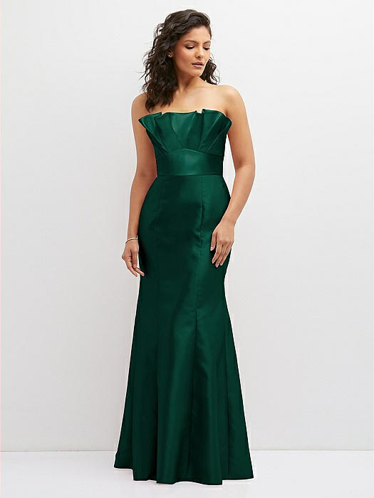 Strapless Satin Fit and Flare Dress with Crumb-Catcher Bodice
