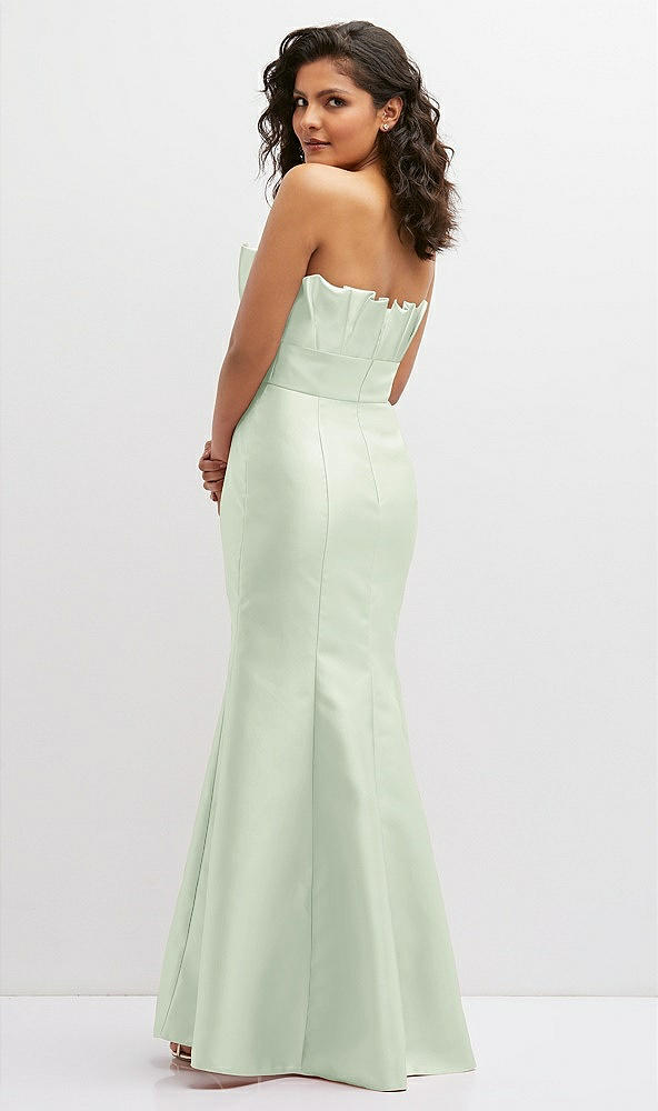 Back View - Mint Green Strapless Satin Fit and Flare Dress with Crumb-Catcher Bodice