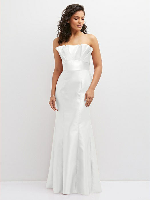 Strapless Satin Fit and Flare Dress with Crumb-Catcher Bodice