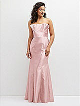 Front View Thumbnail - Ballet Pink Strapless Satin Fit and Flare Dress with Crumb-Catcher Bodice