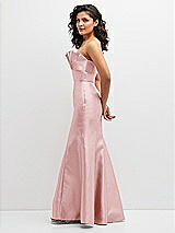 Side View Thumbnail - Ballet Pink Strapless Satin Fit and Flare Dress with Crumb-Catcher Bodice
