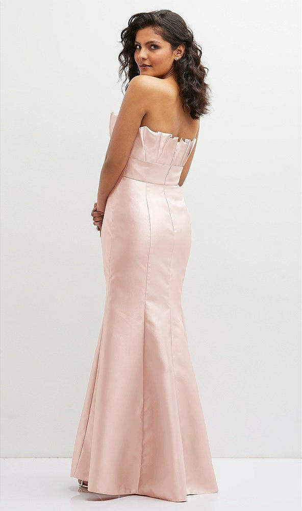 Back View - Blush Strapless Satin Fit and Flare Dress with Crumb-Catcher Bodice