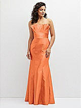 Front View Thumbnail - Portofino Orange Strapless Satin Fit and Flare Dress with Crumb-Catcher Bodice